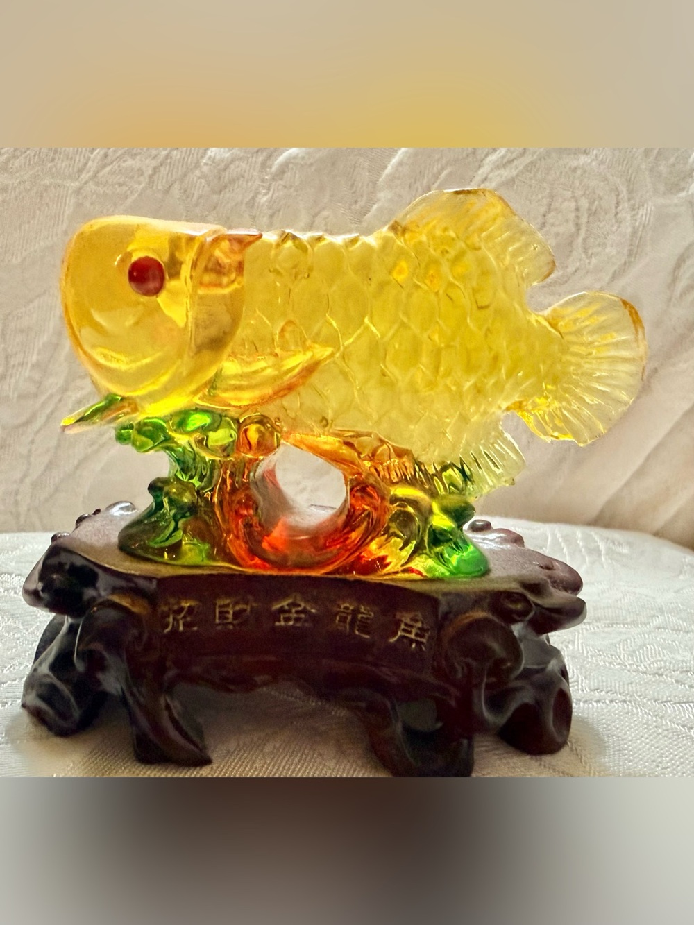 Feng Shui Yellow Resin Arowana Fish Figurine Decorative Figurine
